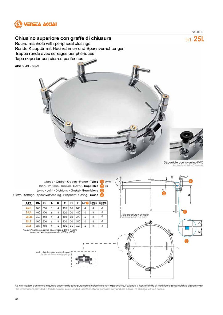 Runde klapptüren mit flach rachmen und spannvorrichtungen – ART.25L, Veneta Acciai Italien